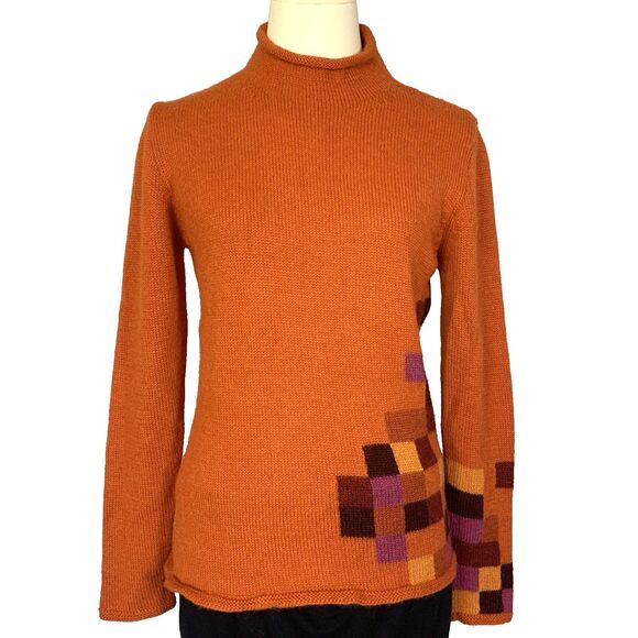 Alpaca 111 Womens M Mock Neck Pullover Sweater Orange Geometric Retro 70s style - Picture 1 of 9
